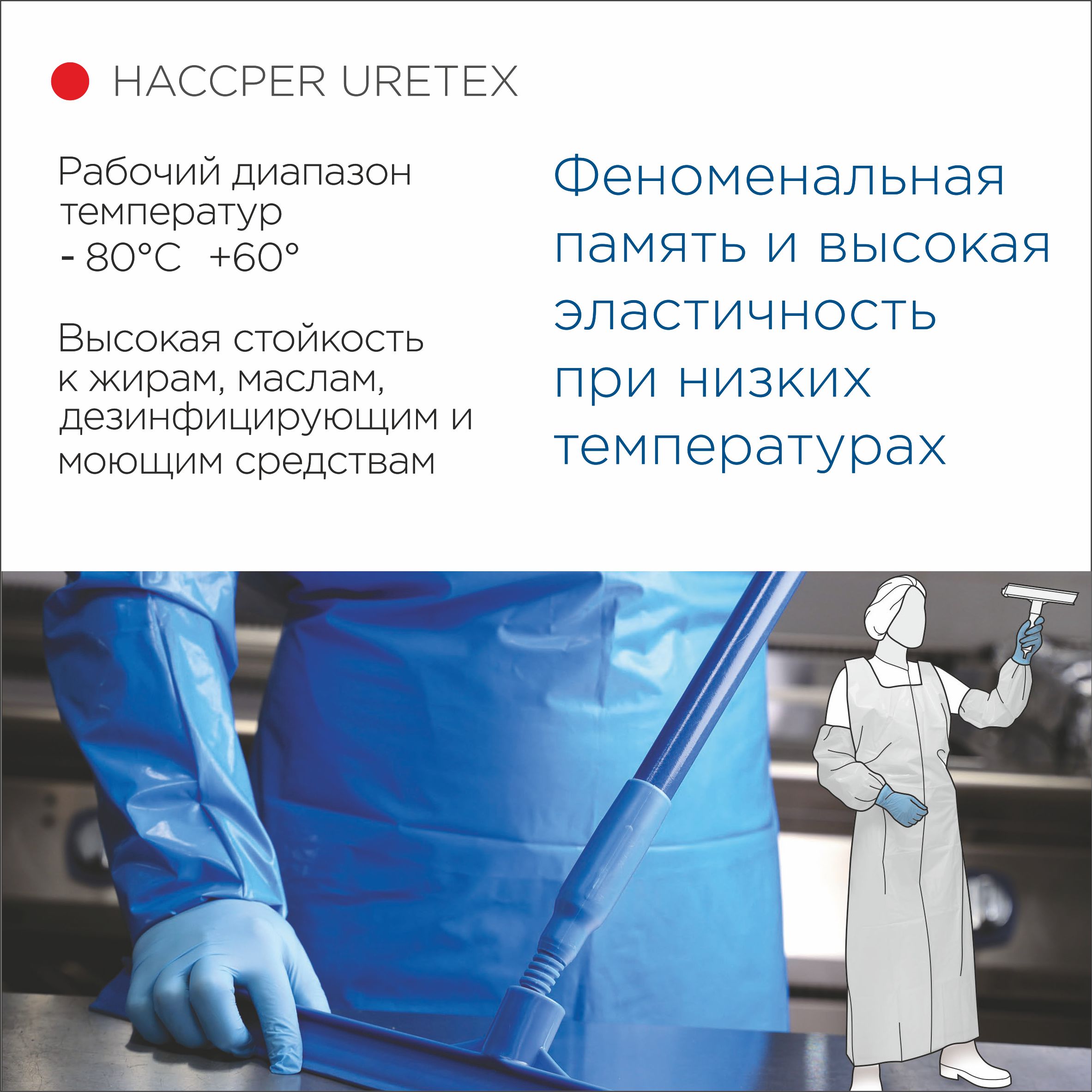 Фартук Uretex Blue с рукавами, размер L, 1300х950 мм
